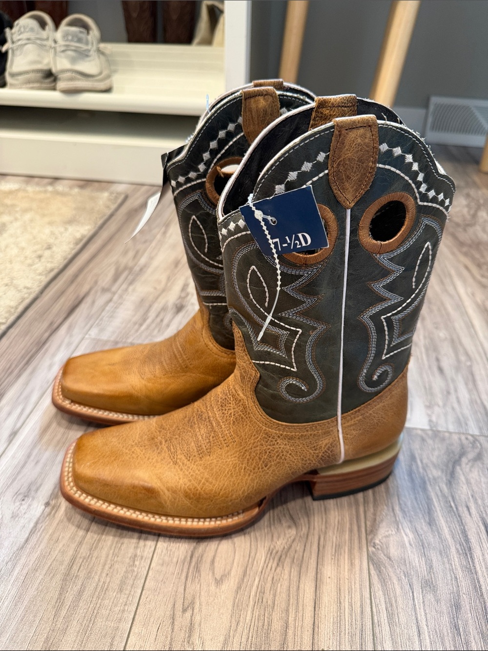 J.B. Dillon Nevada Tan Square Toe Two-Tone Tan Leather Cowboy Boots JBA1112